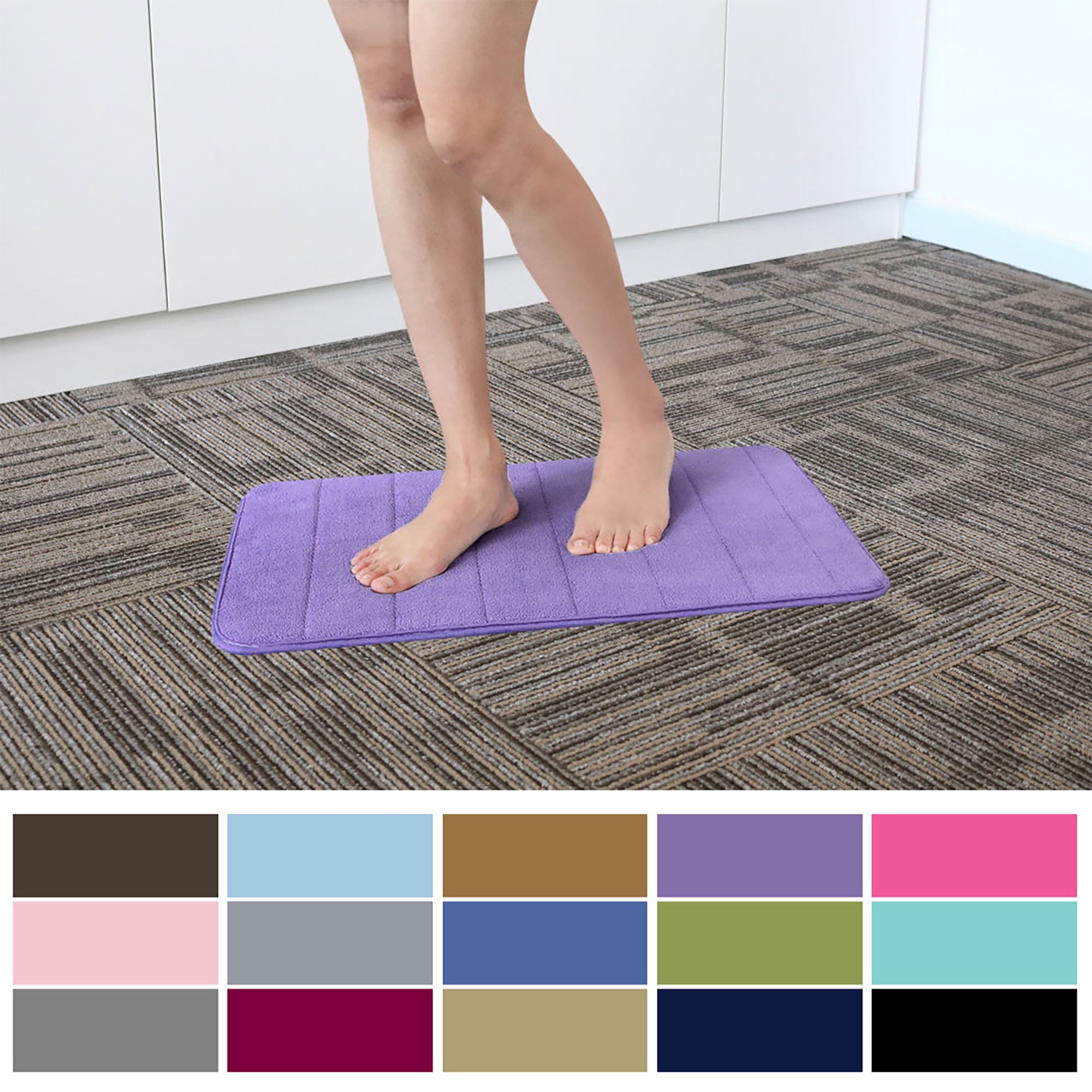 Stylish and functional memory foam bathroom rug in purple