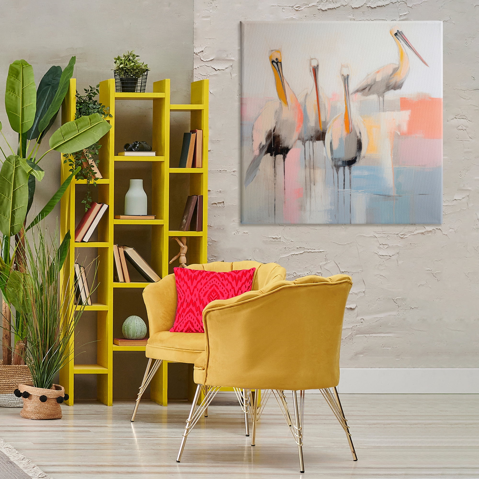 Stupell Industries Abstract Pelicans Scene Animals & Insects Painting Gallery Wrapped Canvas Art Print Wall Art, 36 x 36