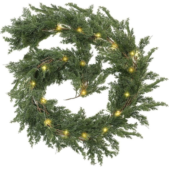 TETOU Christmas Cedar Garland, Faux Cypress Garland, Realistic Artificial Greenery Pine Garland, Christmas Decoration for Indoor Table Mantle Wall Fireplace Shelf Winter Decor - 1Pc