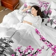thumbnail image 4 of Manfei Pink Cherry Blossoms Bedding Comforter Set 7-Piece, Japanese Traditional Building Full Bedding Set, Nature Lake Mountain Fitted Sheet Flat Sheet, Breathable Home Decor, 4 of 8