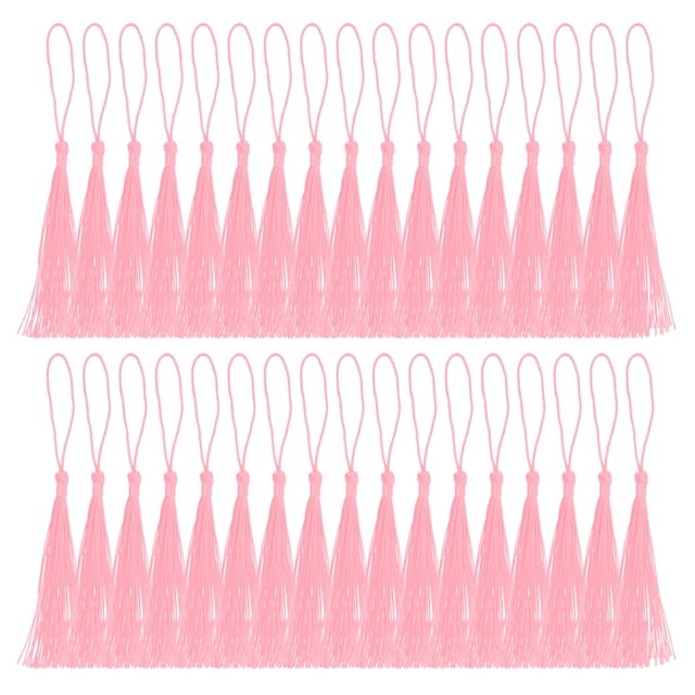 Unique Bargains 13cm/5 Inch Bookmark Tassels, Soft Silky Floss Cord Loop Mini Tassels for Craft DIY Pink 100 Pack