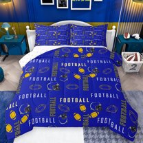 Homewish Rugby Sport Full Comforter Set (3-Piece) Football Helmet Black Yellow Blue Reversible Decor For Boys Kids