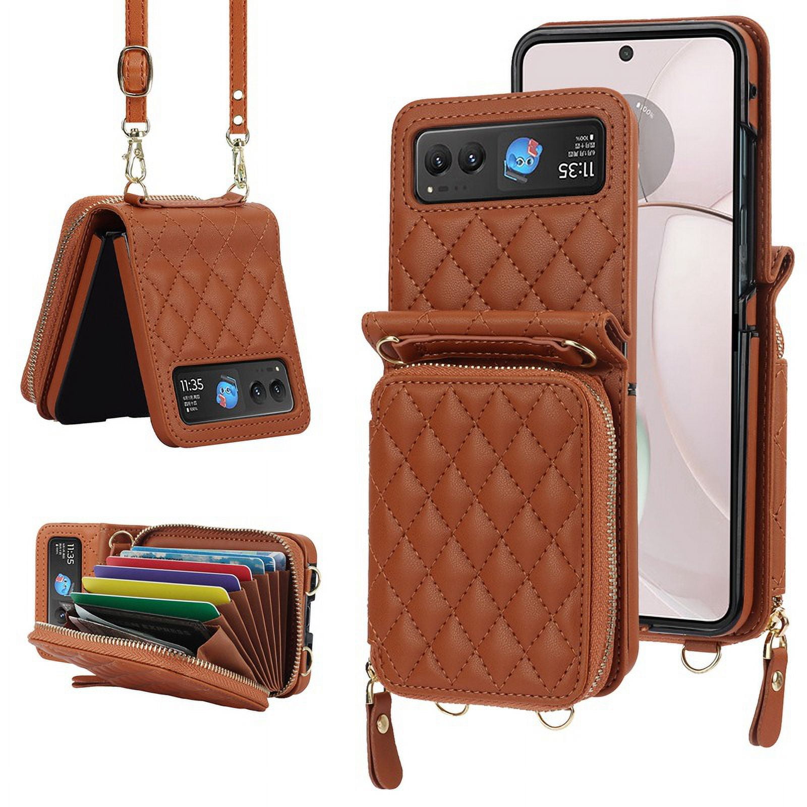 Crossbody leather zipper wallet phone case suitable for Moto razr40, lanyard and card Solt.