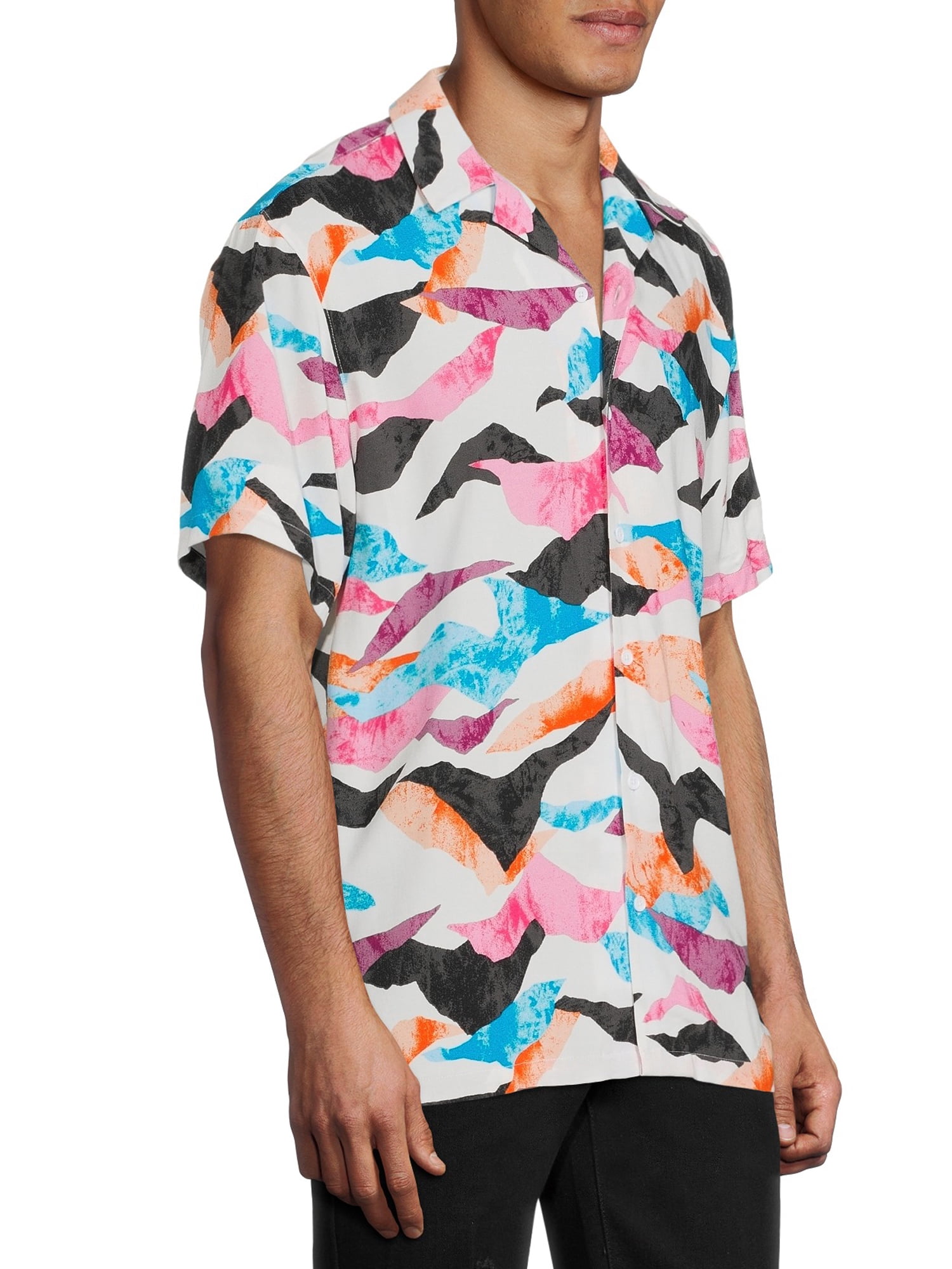 No Boundaries Men's and Big Men's Short Sleeve Printed Rayon Shirt