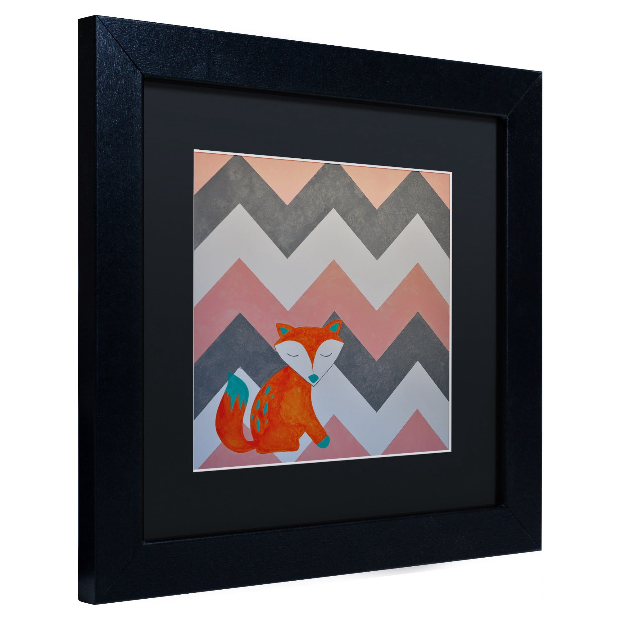 Trademark Fine Art "Fox on Chevron" Canvas Art by Nicole Dietz Black Matte, Black Frame