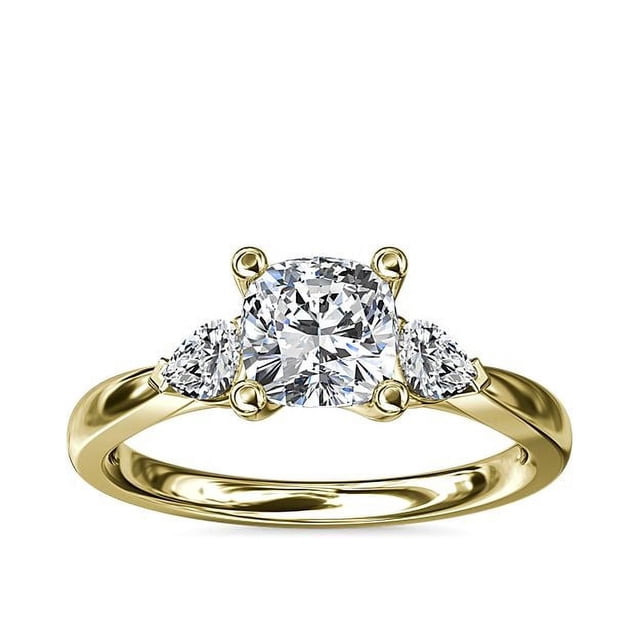 0.70 Carat Excellent Cushion Cut Real Diamond Latest Design Three Stone Engagement Ring for Ladies Solid 14K Yellow Gold Size 7.5
