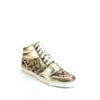 Pre-owned|Coach Womens Monogram Canvas Sequined High Top Mistie Sneakers Gold Size 11 B