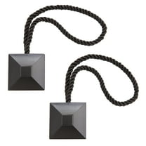 Kenney Modern Square End Decorative Magnetic Rope Tieback Set for Curtains and Drapes, Black, Set of 2