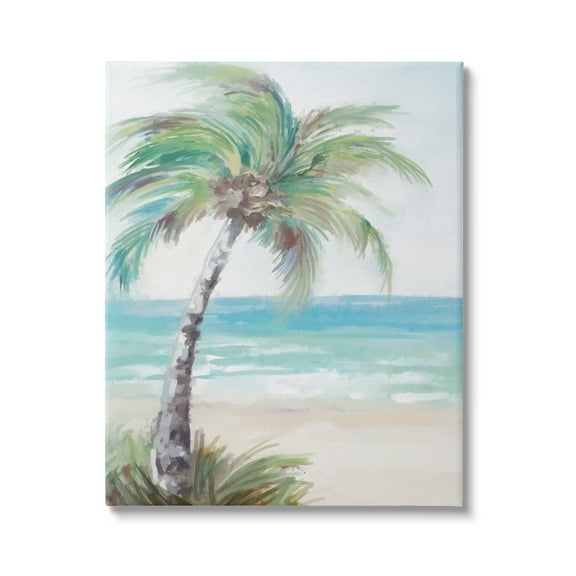 Stupell Industries Soft Palm Tree on Beach Landscape Painting Gallery Wrapped Canvas Art Print Wall Art, 16 x 20