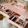 thumbnail image 3 of JAFUSI 39" Computer Desk with Drawers and Storage Shelf, Study and Work Desk for Bedroom Home Office, Pink, 3 of 6