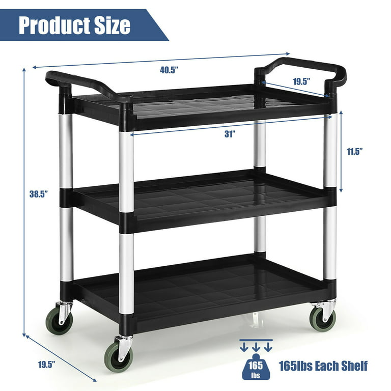 Costway 3-Shelf Utility Service Cart Aluminum Frame 490lbs Capacity w/  Casters 