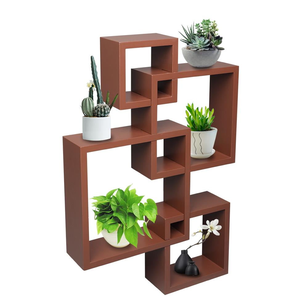 UBesGoo Modern Wall Mounted Square Shaped Floating Shelves Brown