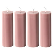 Pillar Candles 2x6'' Fluted Ribbed Column Modern Home Décor Soy Wax Handmade (4 Packs, Pink Taupe)