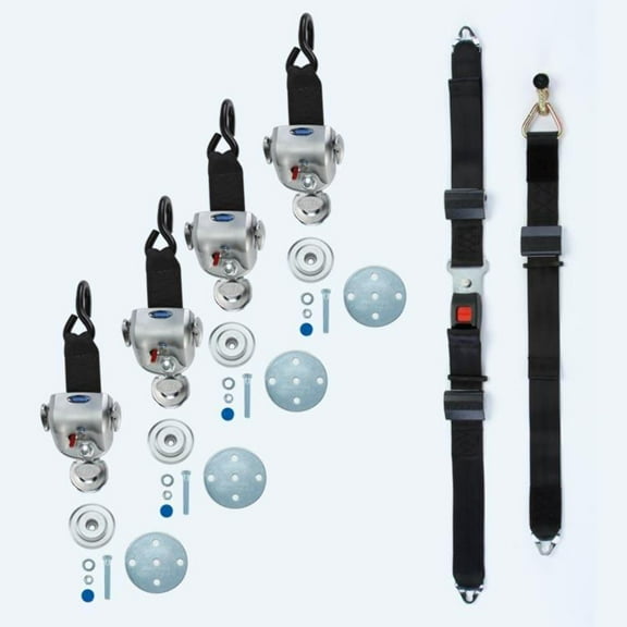 4 QRT-360 Retractors with Slide 'N Click Fittings and Manual Lap & Shoulder Belt with L-Track Fitting | Q-8600-AP-SC