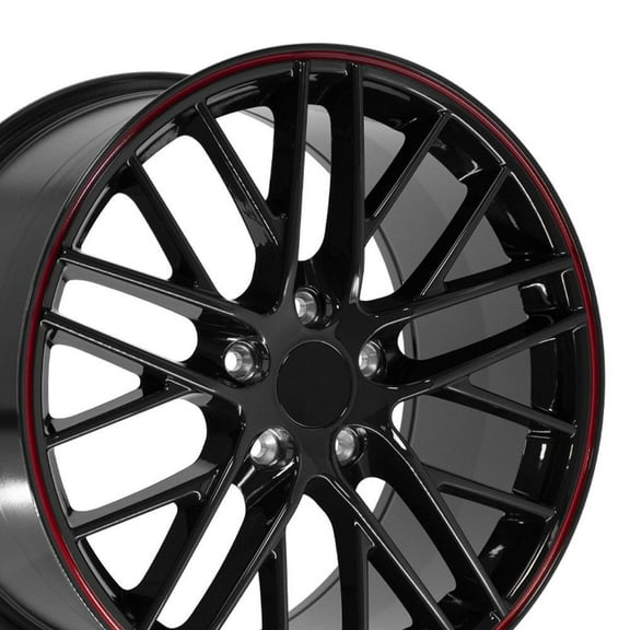 OE Wheels CV08 19 Inch Rims Fit Corvette C6 ZR1 Style 5x120.65 18x8.5 / 19x10 Gloss Black Redline - Hollander 5402 (Set of 4)