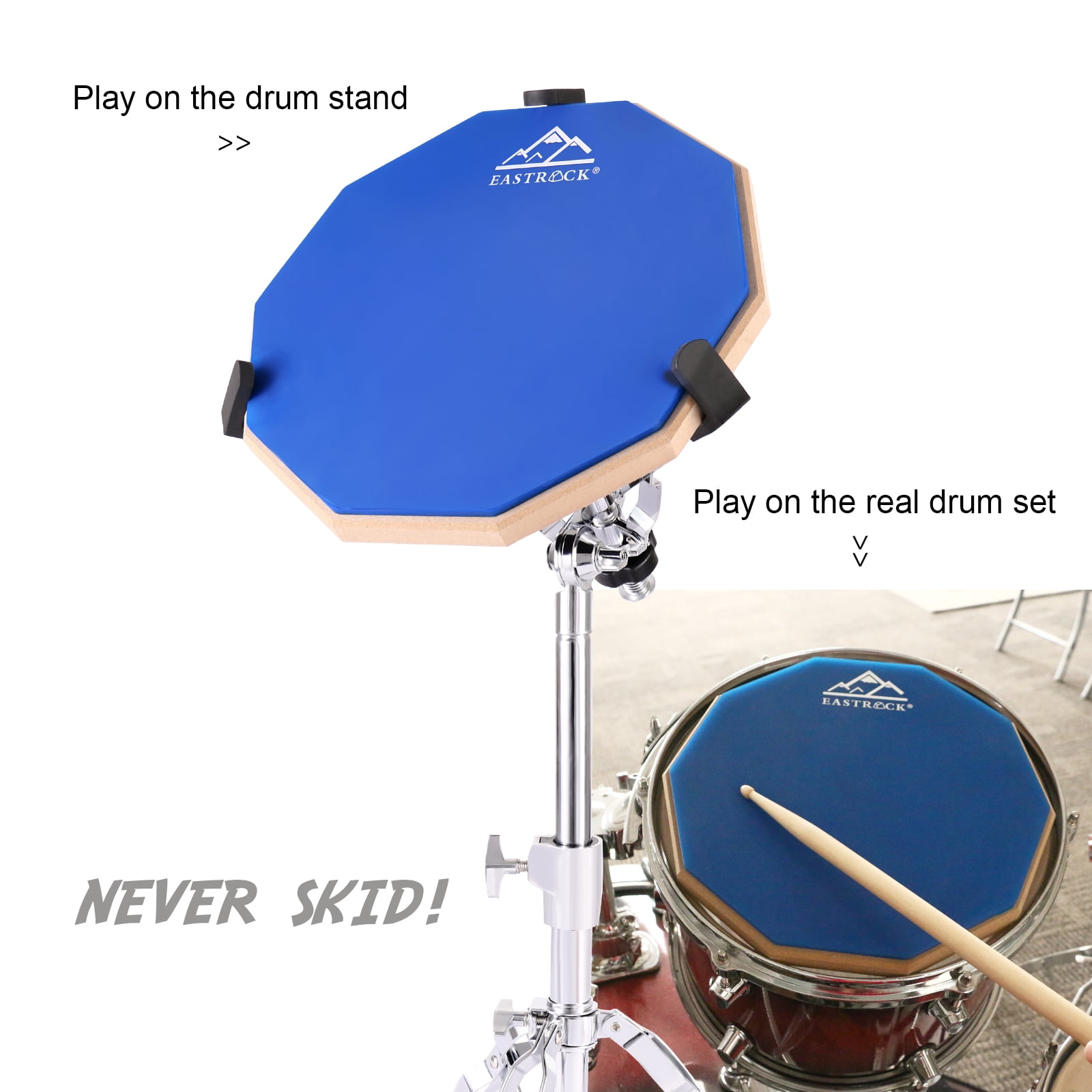 EASTROCK Drun Practice Pad 12 Inch Double Silicone Surface Silent Practice Drum Pad for Beginner Blue with Sticks & Bag