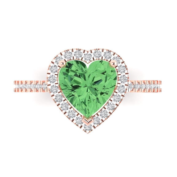 Halo Engagement Ring for Women - 2.285ct Simulated Green Diamond in 18K Rose Gold Promise Ring