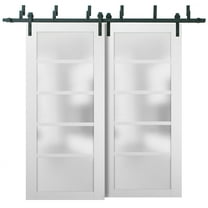 Barn Bypass Doors 60 x 96 with 6.6ft Hardware | Quadro 4002 White Silk with Frosted Opaque Glass | Sturdy Heavy Duty Rails Kit Steel Set | Double Sliding Lite Panel Door