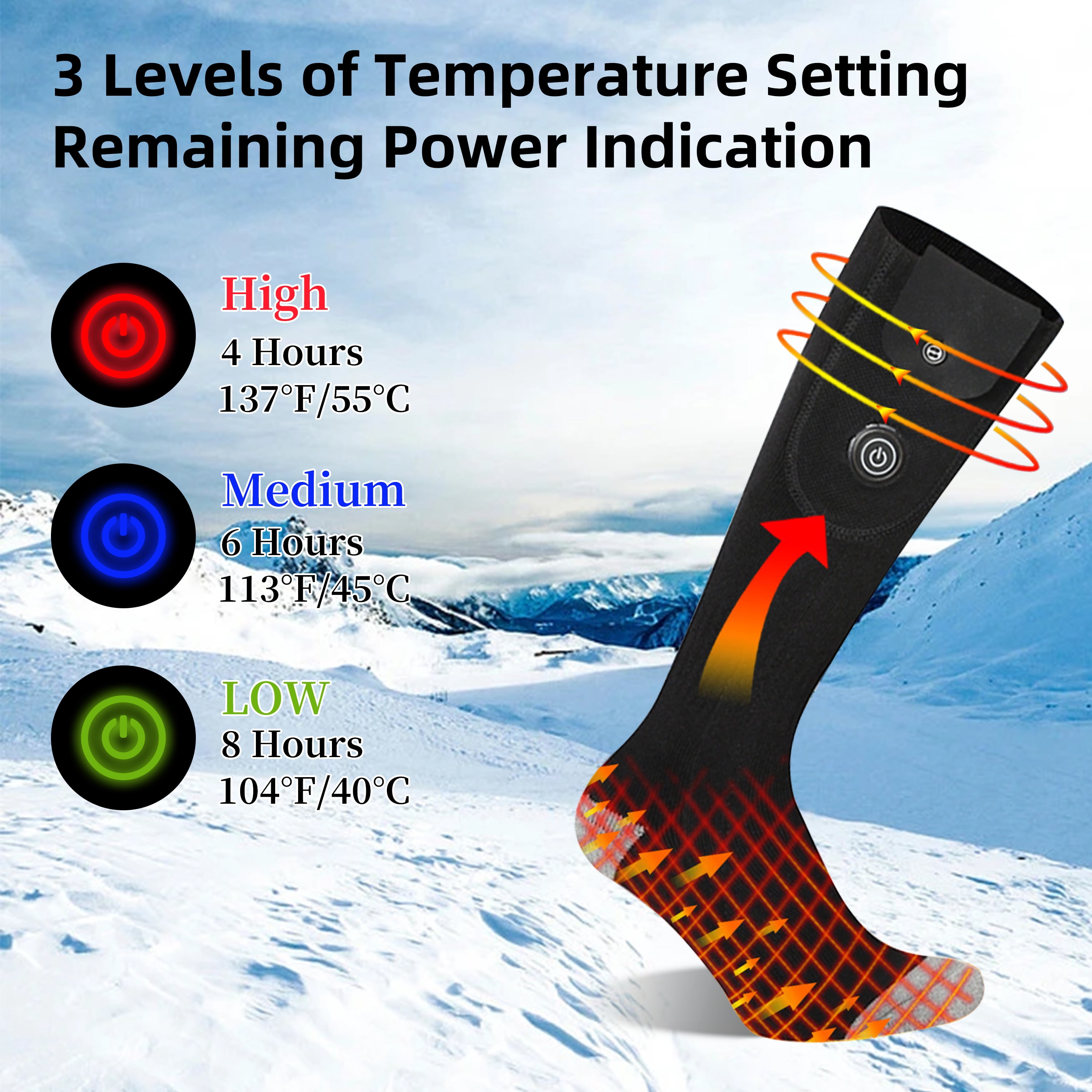 WZCPCV Heated Socks for Men Women, 5000mAh Rechargeable Heated Socks, Temperature Control  Foot Warmer for Skiing Camping Running Cycling,Gray