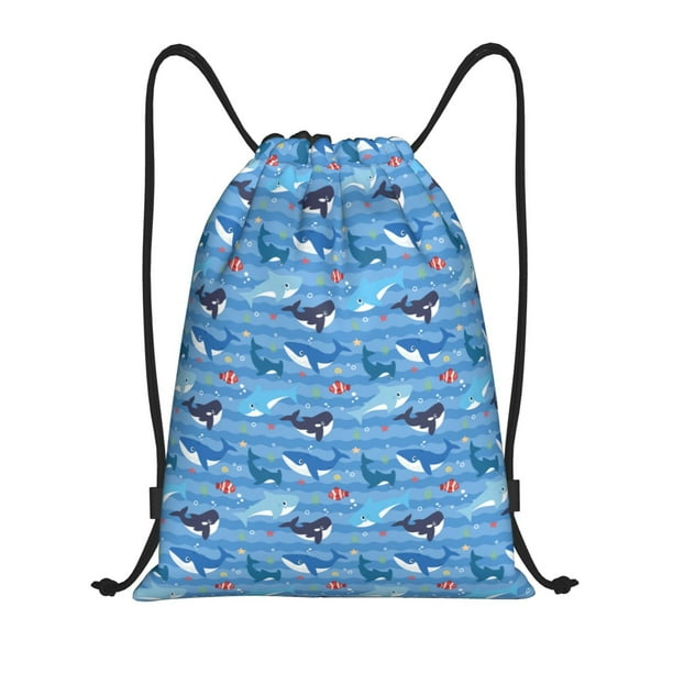Fotbe Blue Fish Bolsa Mochila con Cordón Estampada, Bolsa de Gimnasio Deportiva, Bolsa Cinch, Bolsa con Cordón para Hombres y Mujeres-Medium