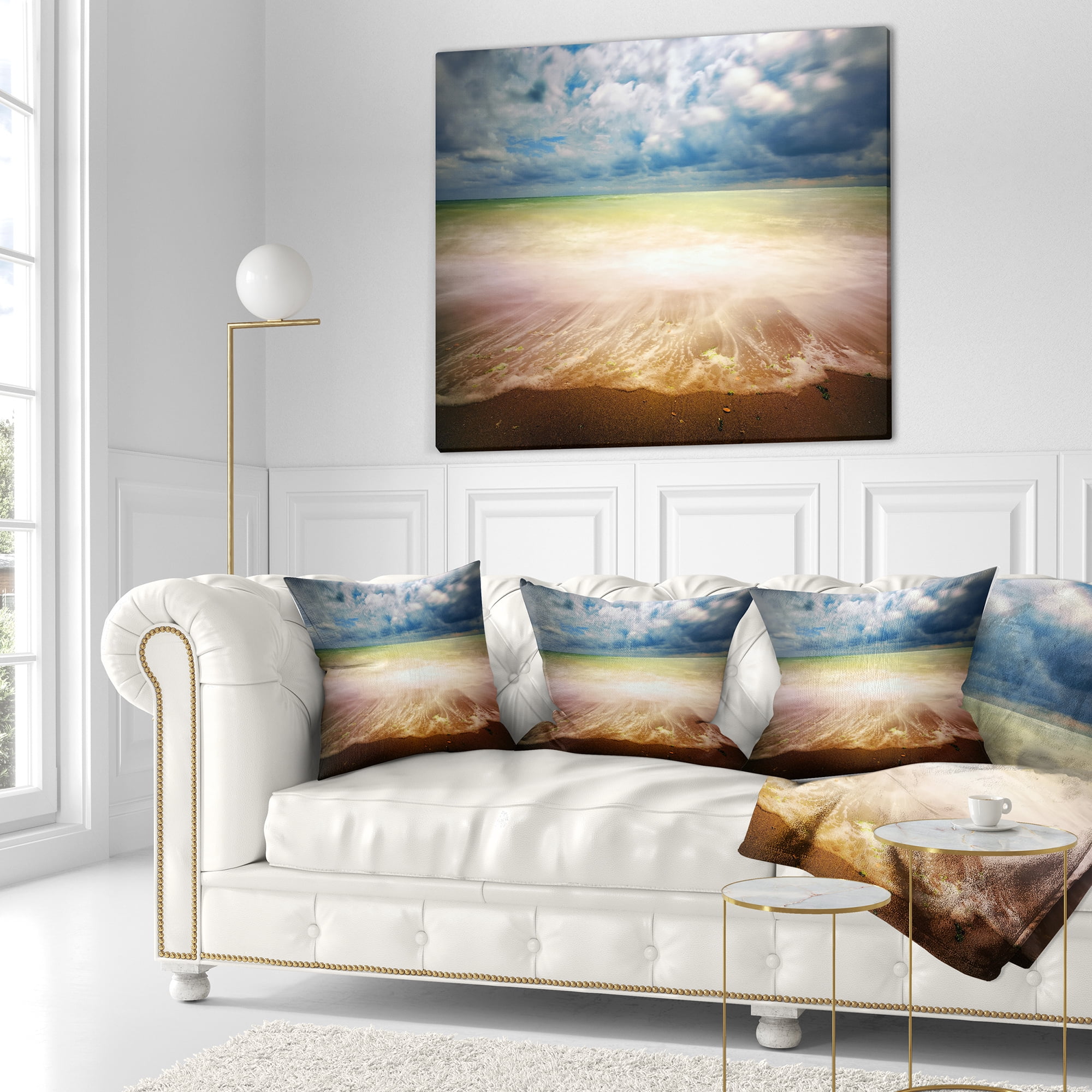Designart Exotic Beach on Cloudy Summer Day - Seashore Throw Pillow - 18x18