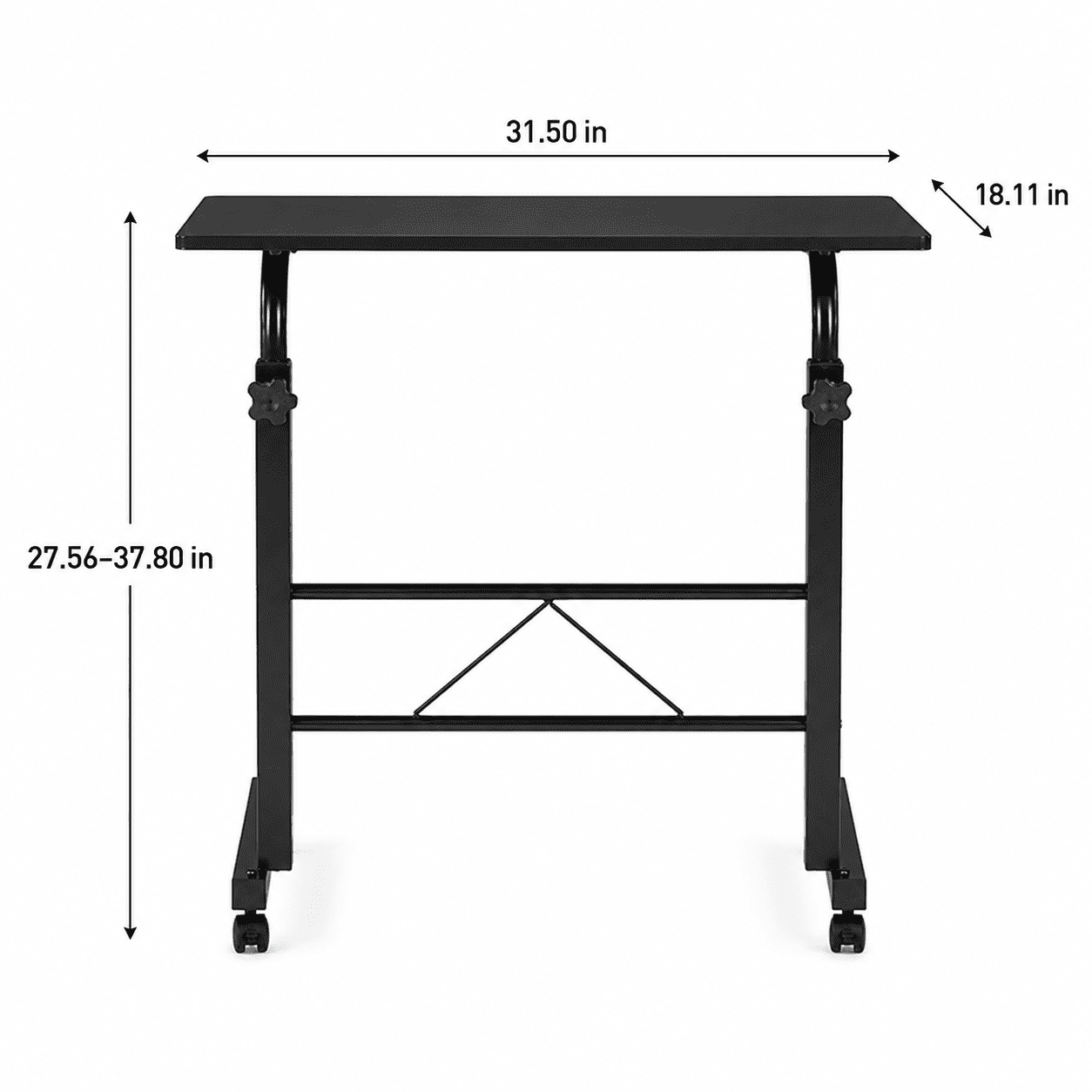Alvantor Black Adjustable Rolling Laptop Table with Steel Frame