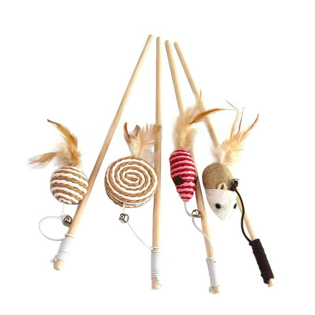 Cat Interactive Toys with Feather Mouse and Bell Design for Playing Assorted Color 4pcs