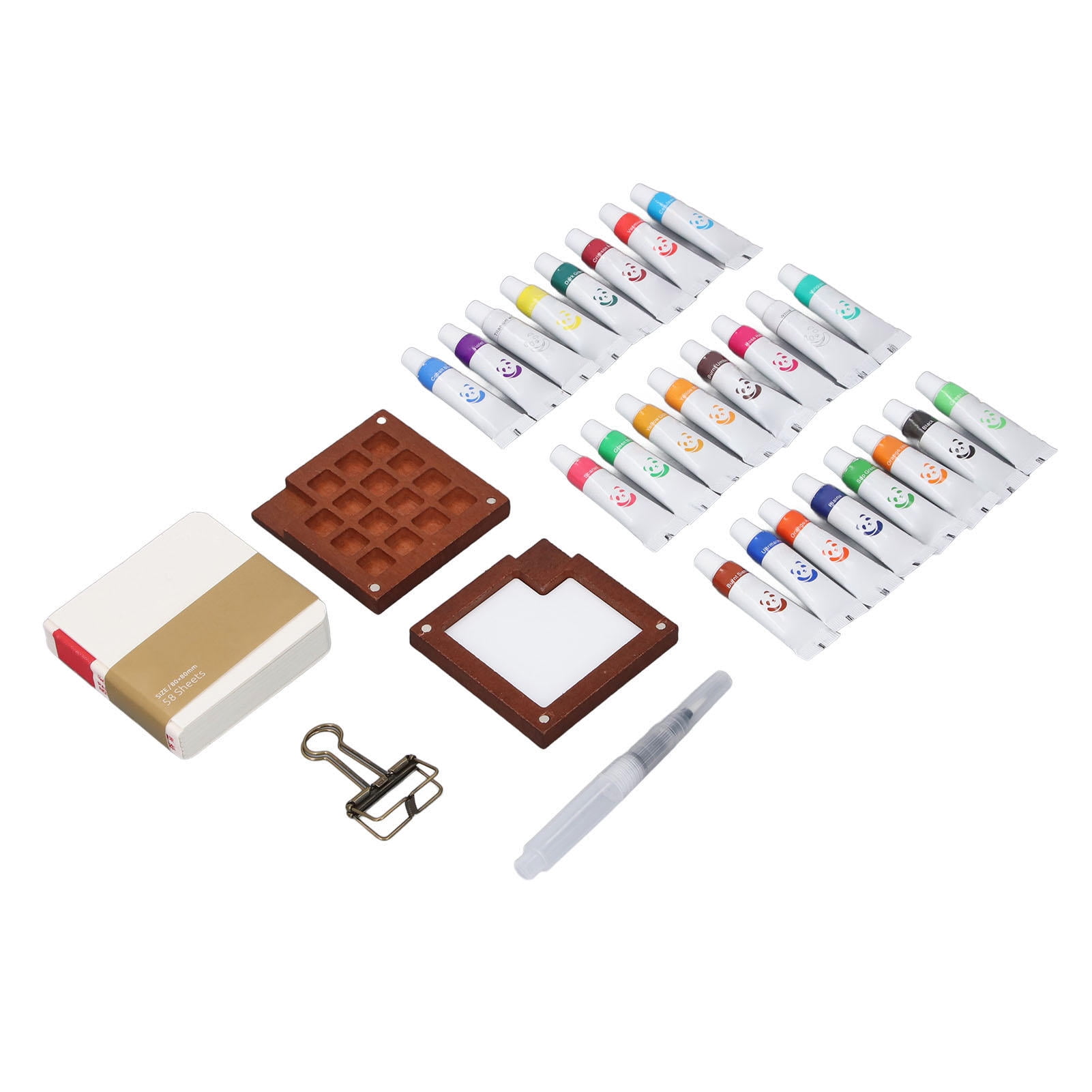 LAZIOEGR Compact 24‑Color Watercolor Palette & Brush Set – Portable Mini Paint Tray with Clip for On‑the‑Go Artists