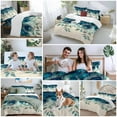 thumbnail image 5 of Peacock Feather Bedding Duvet Cover Set Full Size 4 Pieces Teal Blue Green Leaf Abstract Bedding Set with Zipper Closure, 1 Comforter Cover 86x86 Inches 1 Flat Sheet & 2 Pillow Cases, 5 of 7