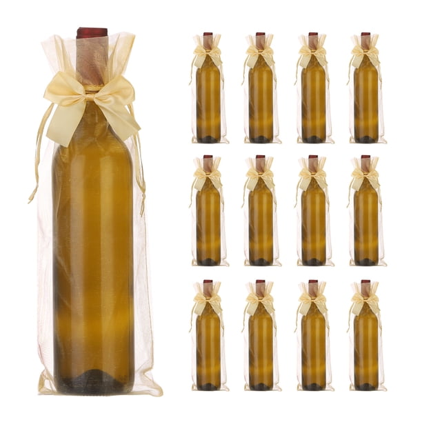 Uxcell 30pcs Bolsas de Vino de Organza, 15x5.5" Bolsas de Regalo de Malla con Lazo para Bodas y Cumpleaños, Dorado
