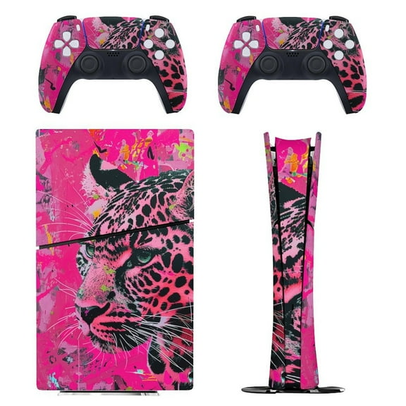 Neon Pink Leopard Console Skin Bundle for PS5 Pro Slim Disc & Digital / PS4 – Full Wrap Dual Controller Flair