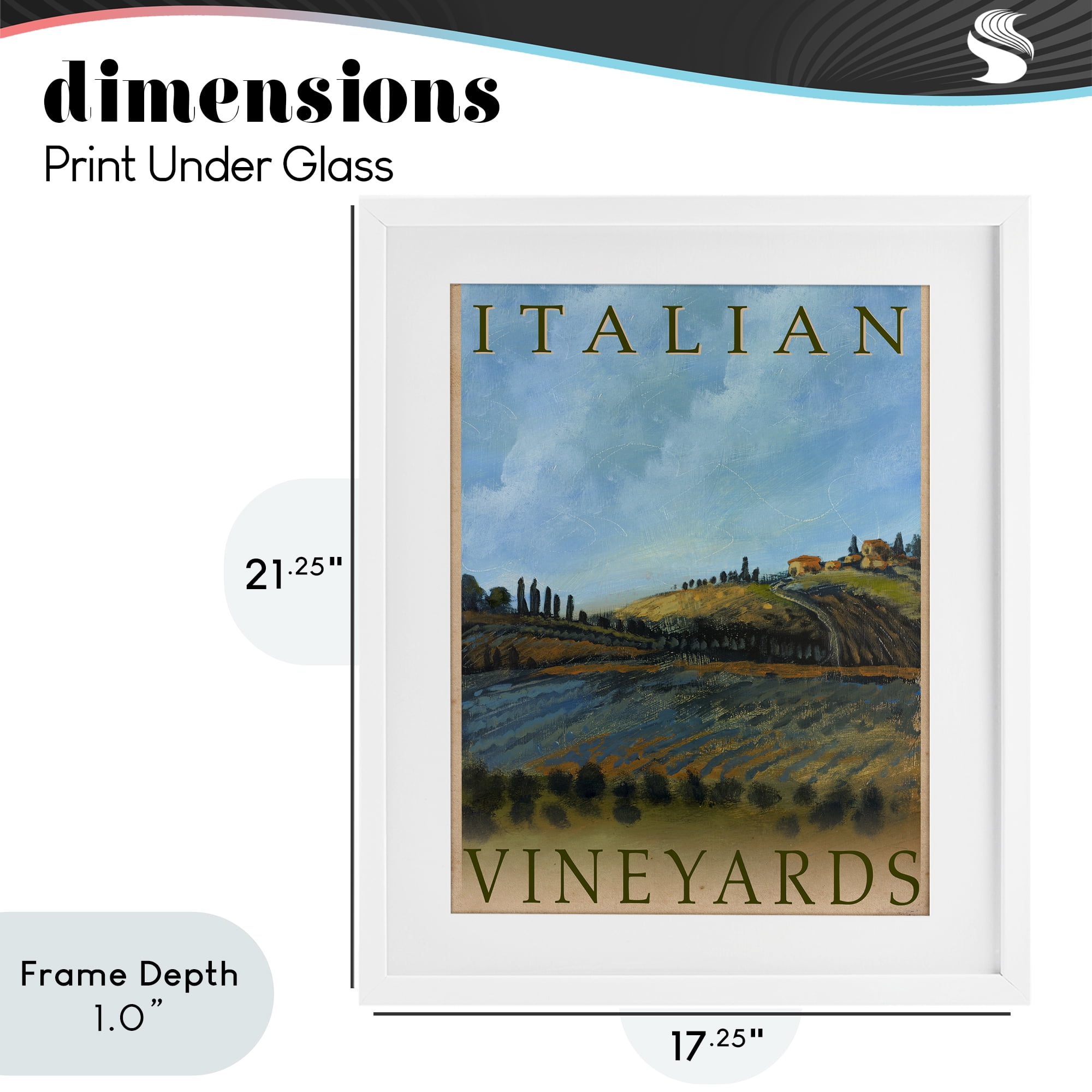 Stupell Industries Italian Vineyards Vintage Poster White Framed Print Under Glass, design by Kingsley