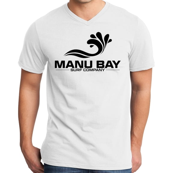 Mens Manu Bay Surf Company BLACK LOGO Surfer T-shirt, Medium White