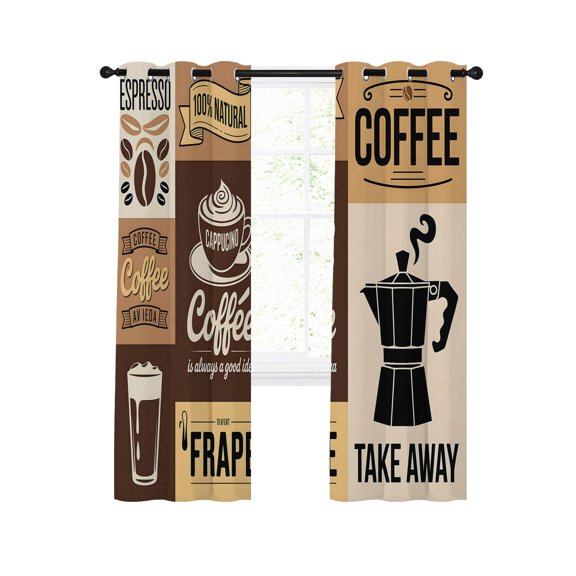 Vintage Coffee Blackout Curtains 39 Inches Length, Farmhouse Retro Art Coffee Beans Window Treatment Thermal Insulated Drapes for Bedroom Living Room 2 Panels 55x39 Inches