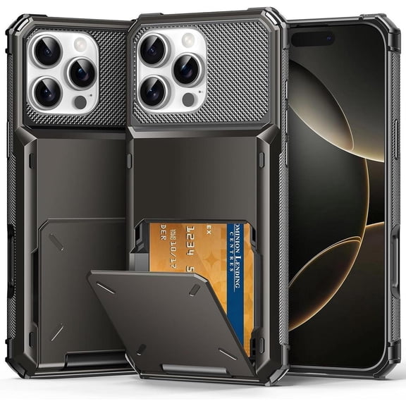 Compatible with iPhone 16 Pro Case with Card Holder [Store 5 Cards] Heavy Duty Dual Layer Shockproof Wallet Case with Hidden Card Slot Large Storage Cover for iPhone 16 Pro 6.3 inch