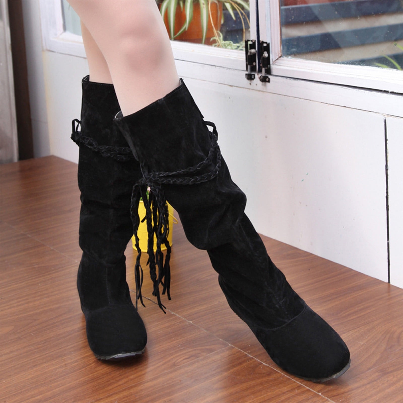WINTER WOMEN THIGH OVER THE KNEE HIGH FLAT BOOTS SLOUCH FAUX WARM SUEDE SHOES N 