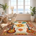 thumbnail image 3 of Design&I 4'x6' Washable Area Rug Snag-Free Skid-Resistant Medium Hawaii Guitar Tiki Boho Sunset Motifs Hibiscus Luau Party Surf for Home Office, Under Desk, 3 of 7
