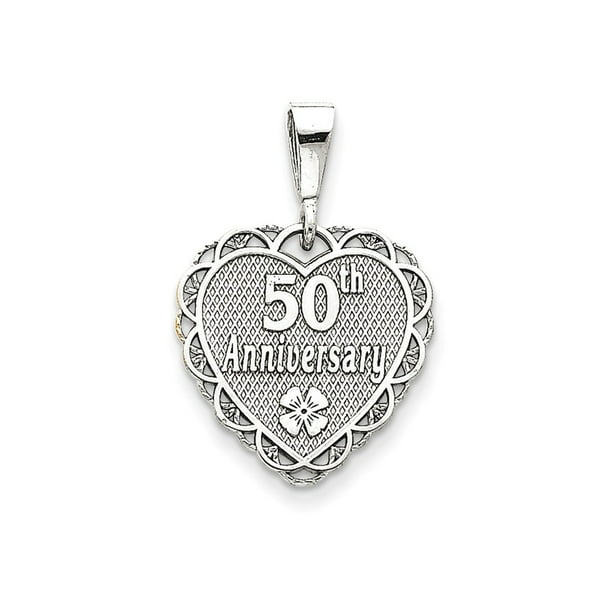 14K White Gold Polished Faceted Reversible 50Th Anniversary Pendant (29mm x  20mm)