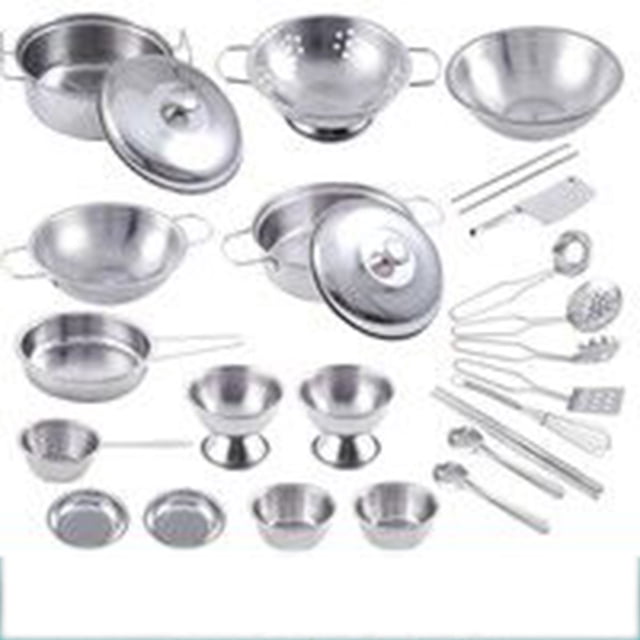 Kjfeif 25Pcs Tiny Classic Stainless Steel Kitchen Toys Cooking Utensils Set-Pretend Play Pots Pans Toy Cookware Kits for Kids Interactive Learning Role Play Educational Toys for Kids Mini Size