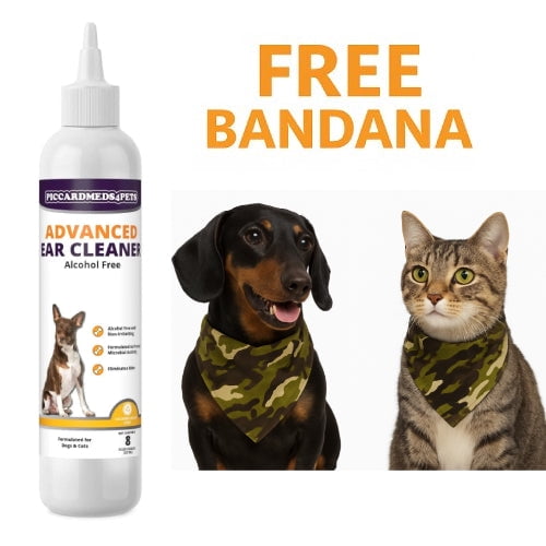 Piccardmeds4pets Advanced Ear Cleanser Alcohol Free for Dogs and Cats 8 oz.   FREE Bandana!