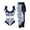 Blue, variant on Honeeladyy Women Vintage Print Two Piece Bikini Swimwear with Cover Up Skirt Summer Beach Vacation Bathing Suit