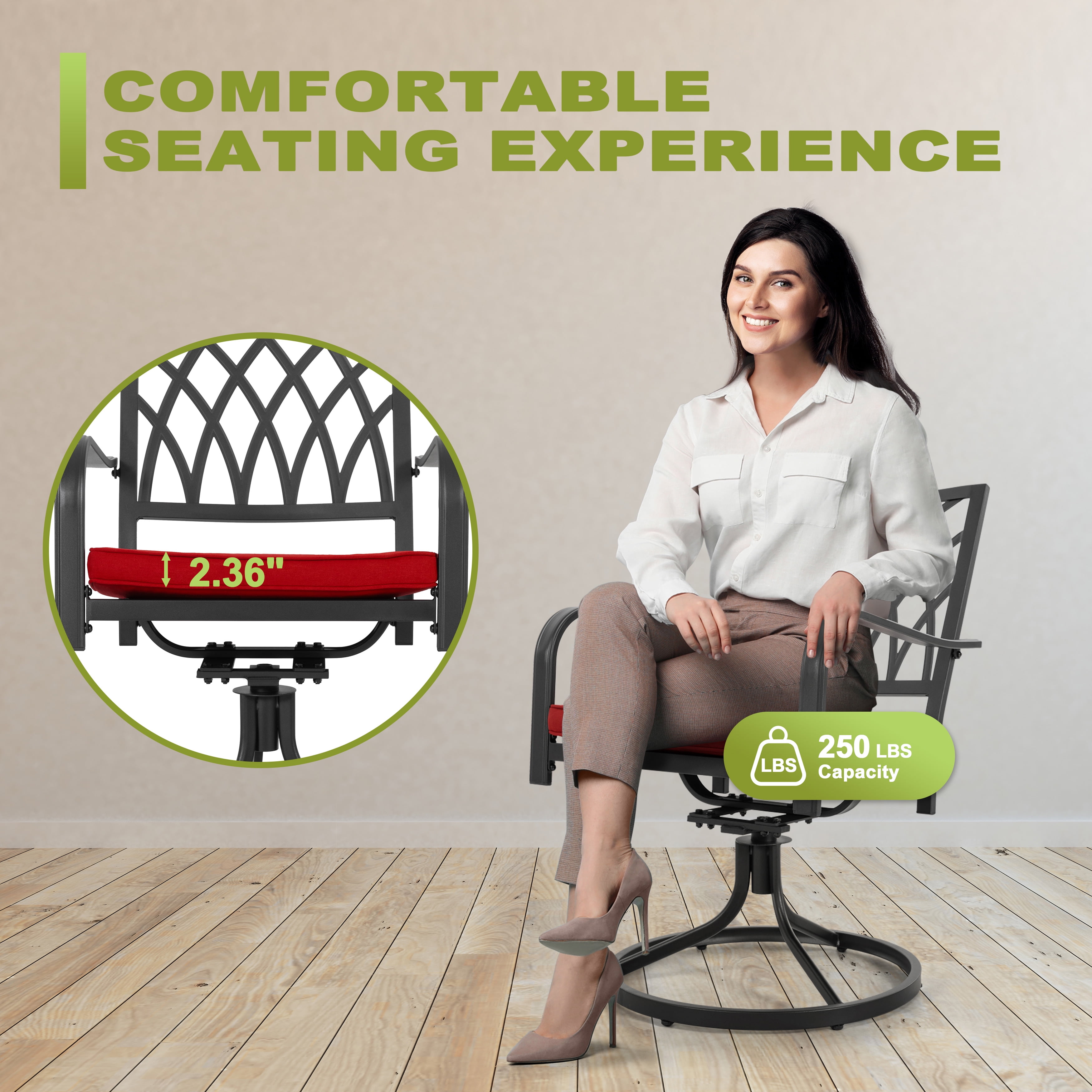 Nuu Garden Patio Swivel Chair Set of 2, Heavy Duty Outdoor Dining Chairs with Cushions, Metal Patio Chairs 360-Degree Swivel for Garden Lawn Porch Backyard, Black