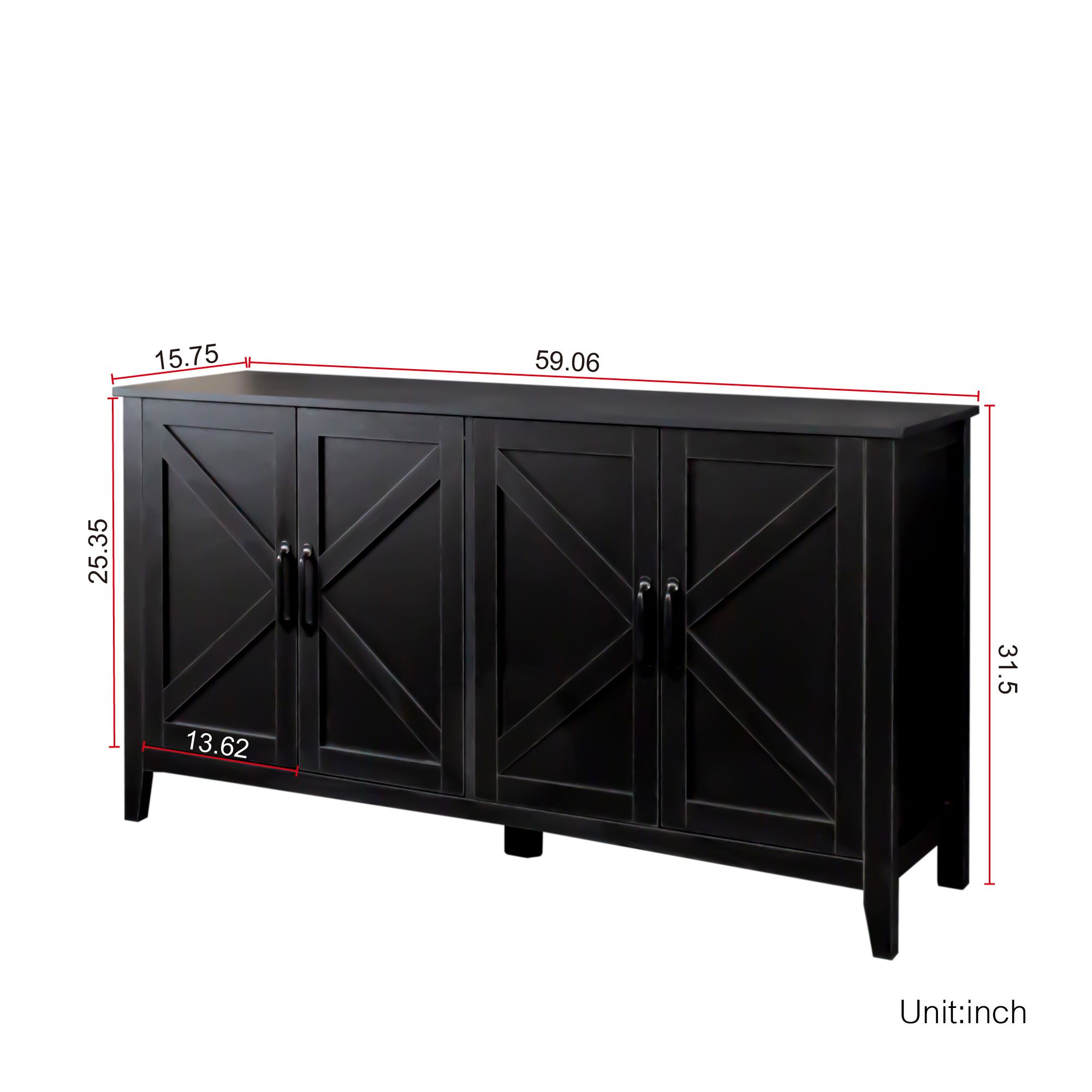 Aukfa Storage Cabinet,Freestanding Sideboard Cabinet with 4 Doors for Living Room - Black