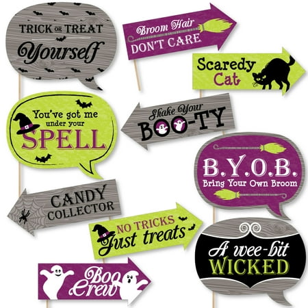 Funny Happy Halloween - Witch Party Photo Booth Props Kit - 10 Piece