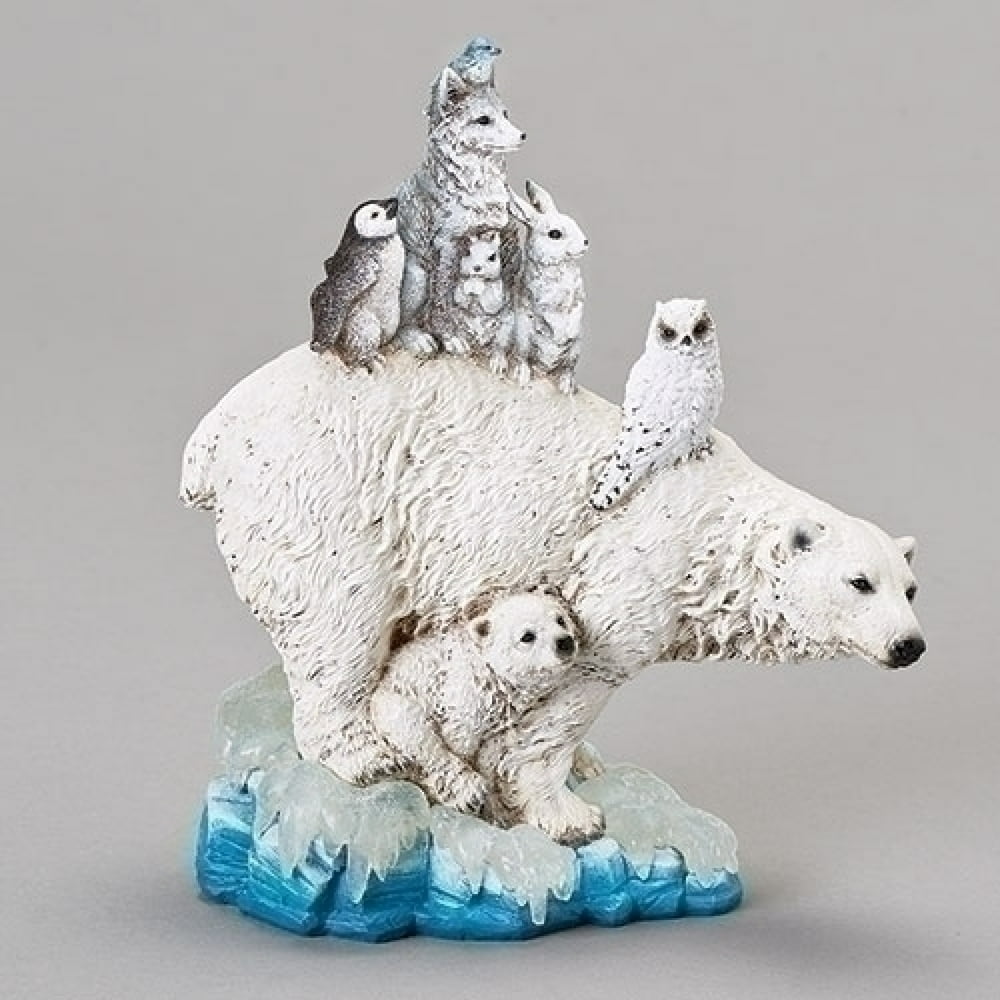 8.5" Polar Bear Animal Pile Christmas Resin Figurine