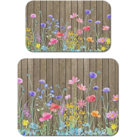 Dish Drying Mat 2-Pack, Wood Floral For Kitchen Counter Dishes Drying | Diatom Mud Mats (18x24, 19.5x12"). Non-slip rubber back for kitchen counter, coffee bar & sink scenes