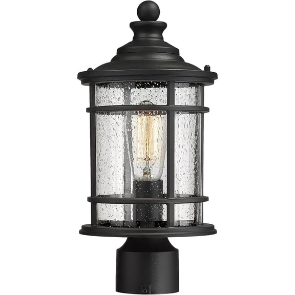 Emliviar Outdoor Lamp Post Light, 15 inch Farmhouse Post Lamp, Black Finish, E26 Base, Seeded Glass, XE229P BK