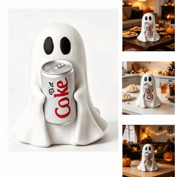5.9" Ghost Figurine Holding Diet Coke Figurine Decor, Spooky Beverage Holder Figurine Halloween Decorations For Tabletop (A)