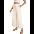 thumbnail image 3 of Pantalones de y Algodón para Mujer, Informales, de Verano, para Playa, con Cordón, Holgados, de Pierna y Bolsillos. Beige XL, 3 of 9