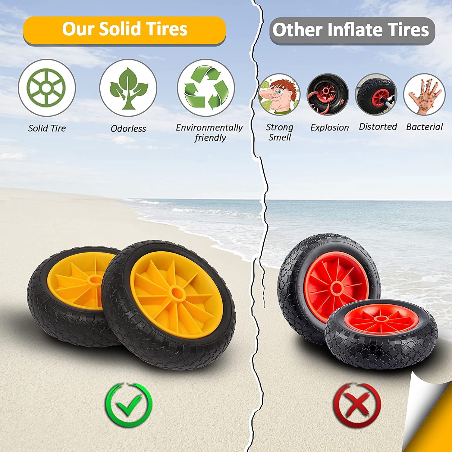 Foldable Kayak Cart, Lightweight Aluminum Alloy Frame, Universal Dolly Cart with 10'' Durable Solid Tires for Canoes, Paddle Boards, Boats, Strong 1.75" Thick Prongs